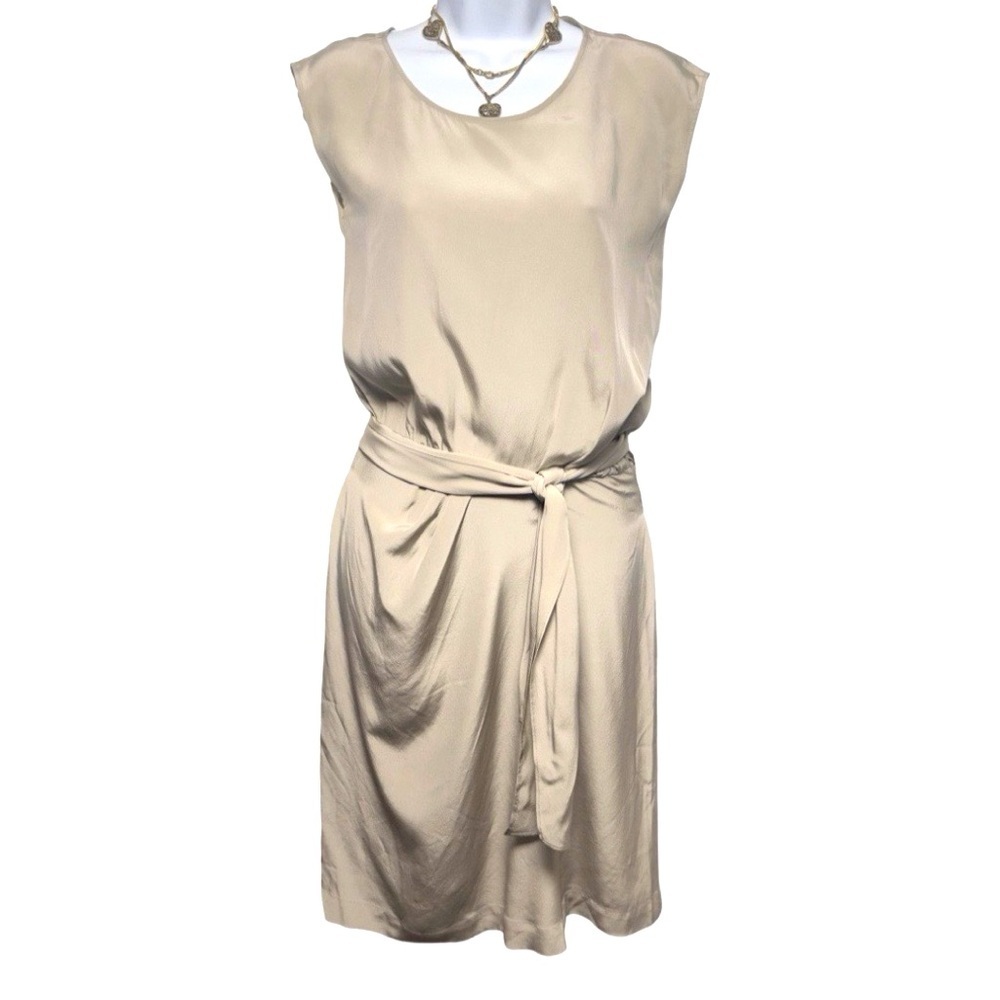 MaxMara Silk Belted Sleeveless Gray/Taupe Dress Size 2